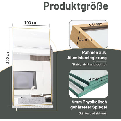 Ganzkörperspiegel Standspiegel Gold 200x100cm | Lehnbar & Wandmontage