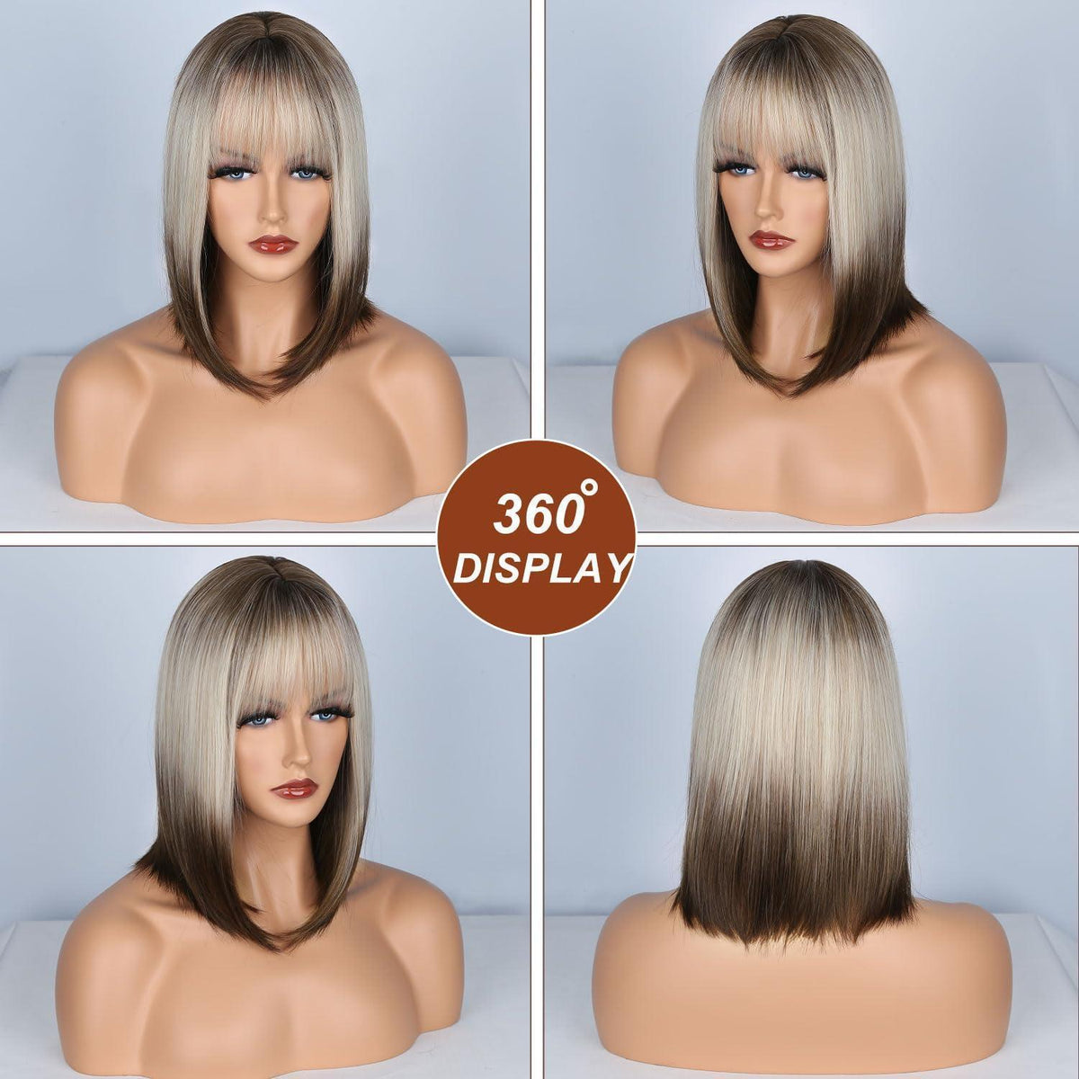 Ombre Blonde Bob Perücke mit Pony – Schulterlang & Natürlich