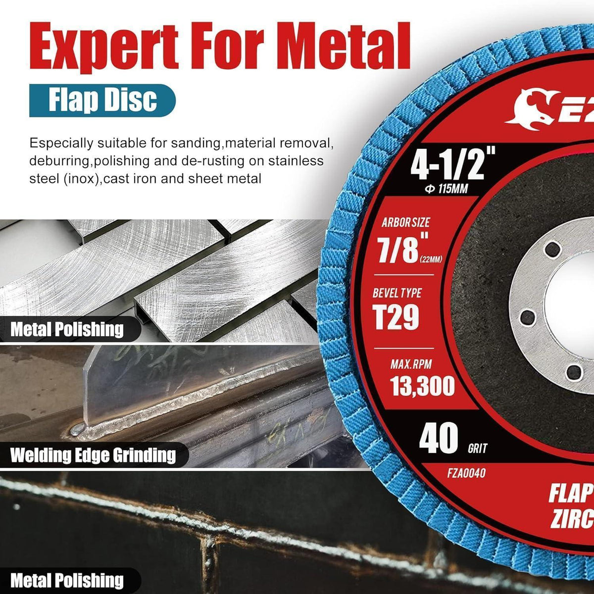Fächerscheiben 115mm Körnung 40, 50 Stück für Metall & Holz