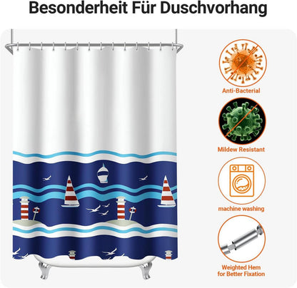 Lerores Duschvorhang Blaues Segel 180x180cm Wasserabweisend Antischimmel Textil