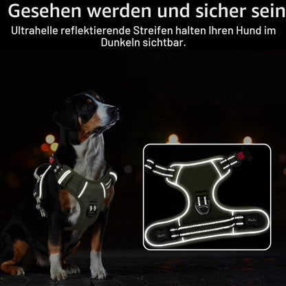 Hundegeschirr Brustgeschirr Grün XL mit Schloss & Reflektor