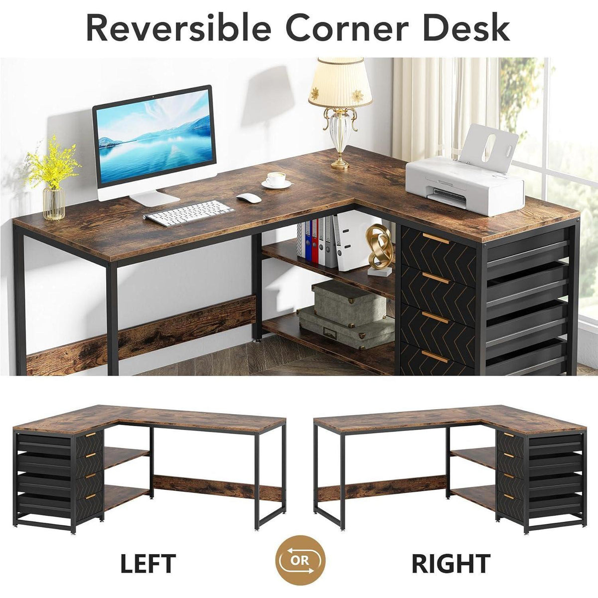 L-förmiger Schreibtisch mit Schubladen – Eckschreibtisch für Büro & Home Office