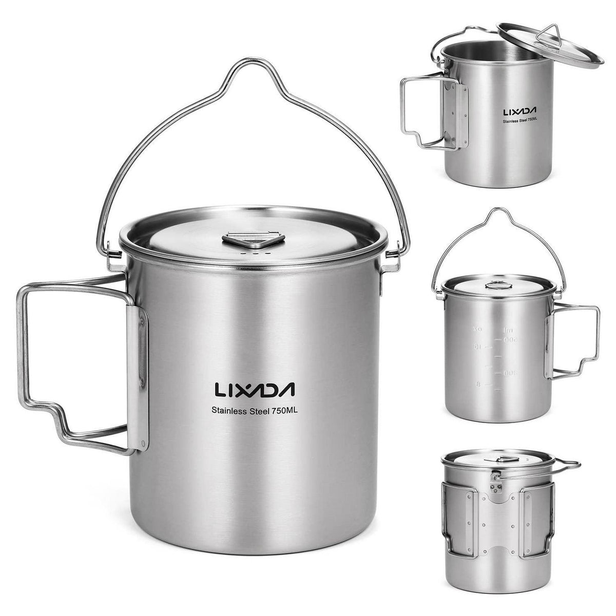 750ml Camping Topf Edelstahl mit Löffel & Deckel