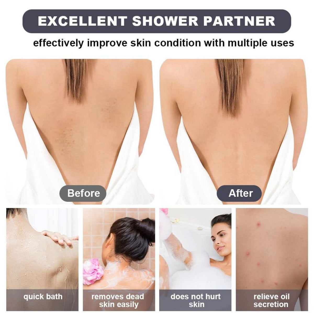 URAQT Rückenschrubber für Dusche, Doppelseitiger Waschlappen, Peeling mit Griffen