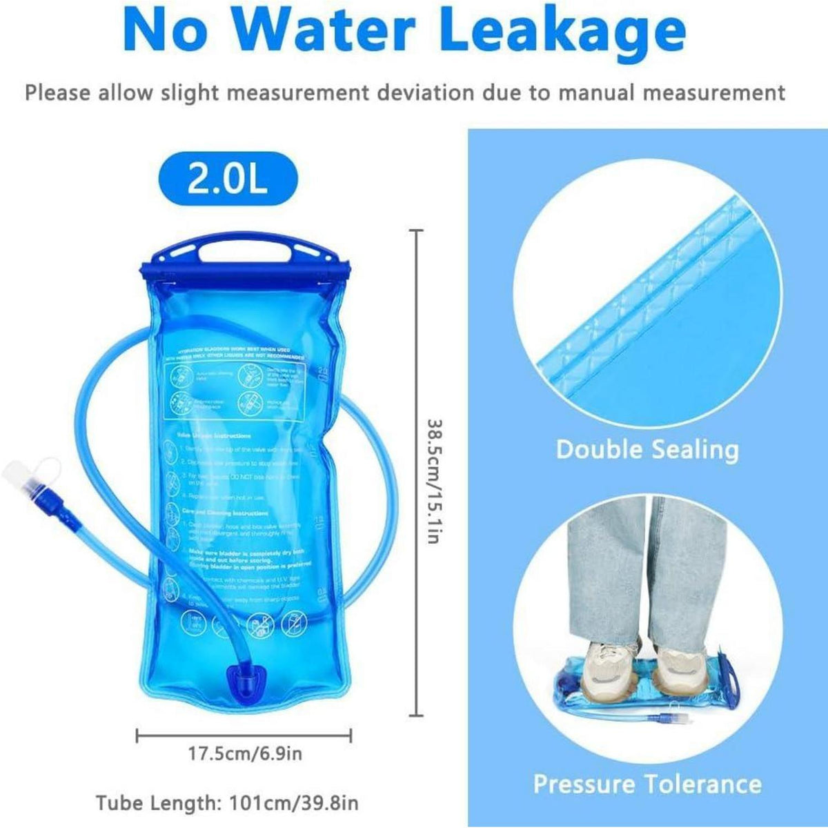 Trinkblase 2L für Rucksack, BPA-frei, auslaufsicher, Blau