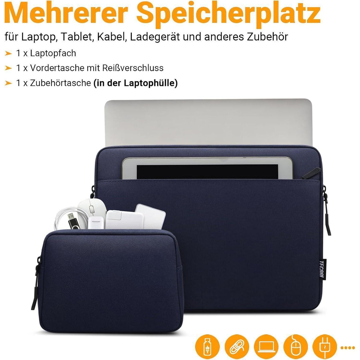 14 Zoll Laptoptasche Wasserdicht mit Zubehörtasche Dunkelblau