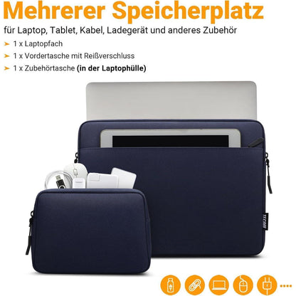 14 Zoll Laptoptasche Wasserdicht mit Zubehörtasche Dunkelblau