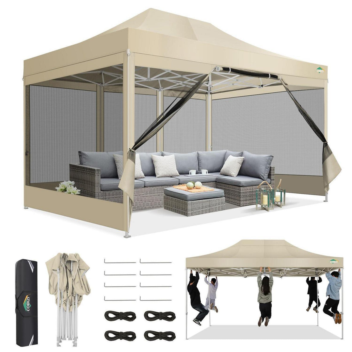 Faltpavillon 3x4,5m mit Moskitonetz & UV-Schutz – Gartenparty Zelt