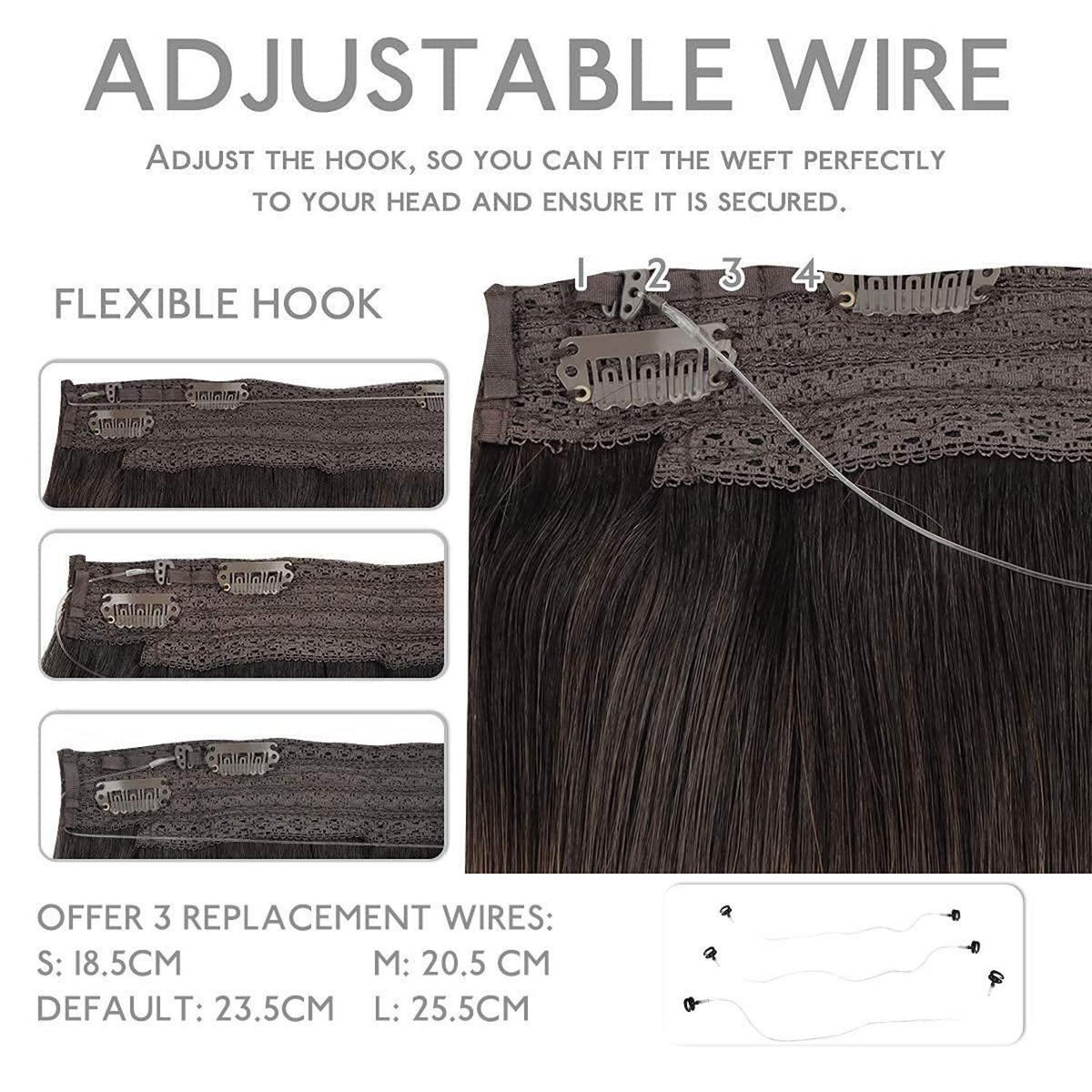Flip-In Haarverlängerung Echthaar 40cm Naturschwarz Unsichtbarer Draht