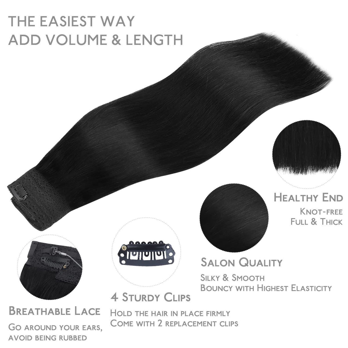 Echthaar Verlängerung Schwarz – Flip in Draht Extension 35cm