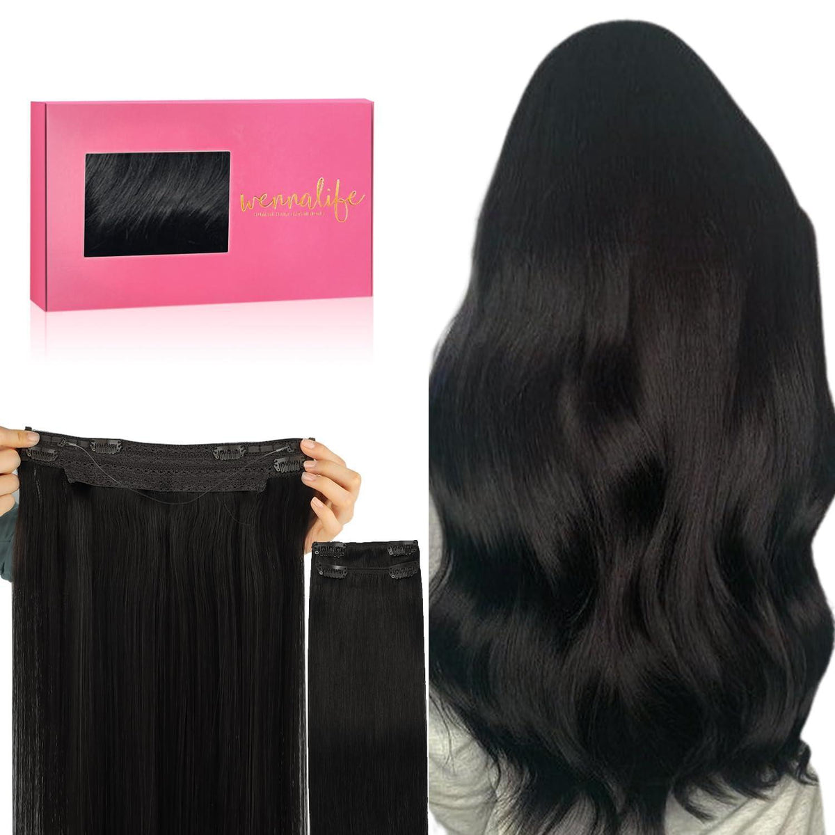 Echthaar Flip-in Extension 50cm – Natürliches Schwarz