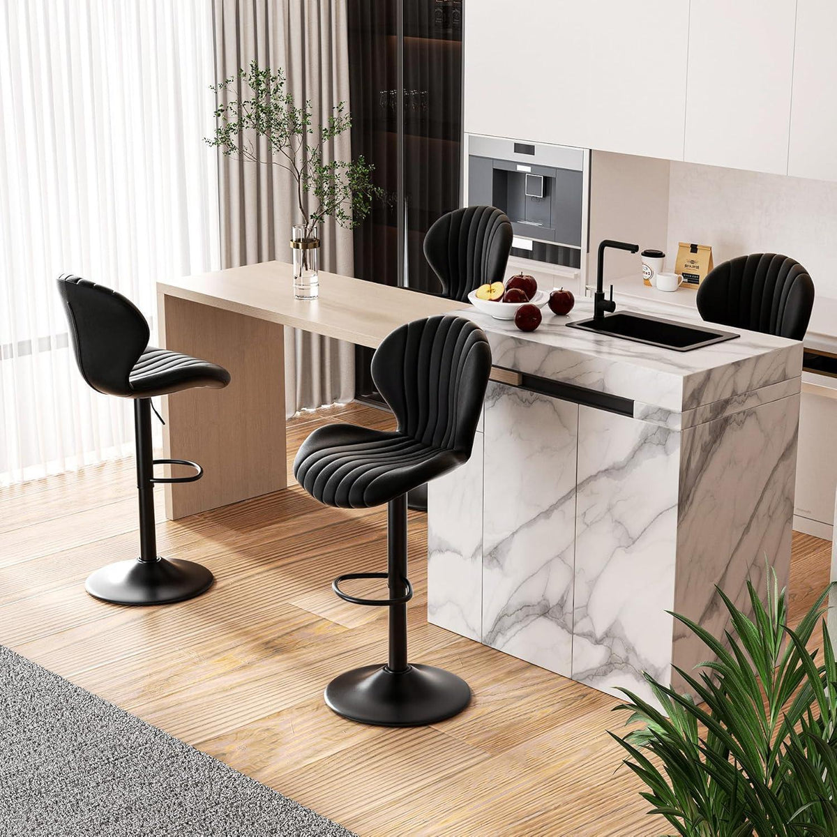 Verstellbarer Barhocker 2er Set mit Fußstütze & 360° Drehung