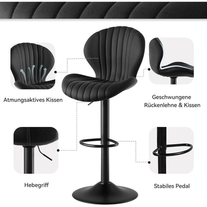 Verstellbarer Barhocker 2er Set mit Fußstütze & 360° Drehung