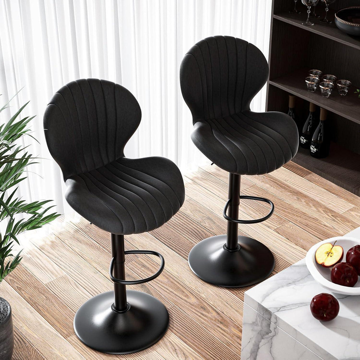 Verstellbarer Barhocker 2er Set mit Fußstütze & 360° Drehung