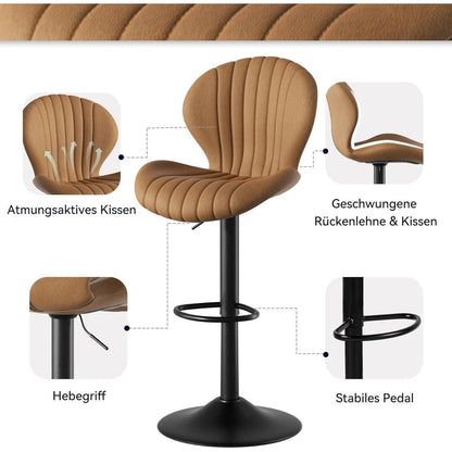 Verstellbarer Barhocker 2er Set mit Fußstütze & 360° Drehung