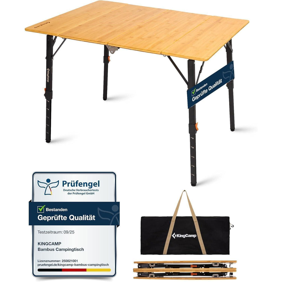 Höhenverstellbarer Bambus Campingtisch klappbar 100x70cm