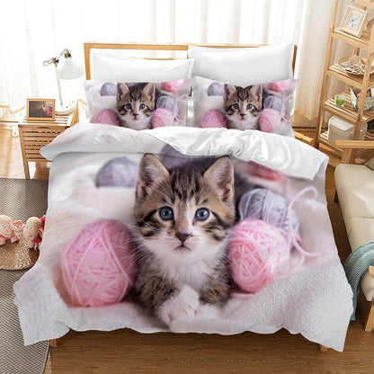 Katzen Bettwäsche Set 135x200 cm – 3D Kinder Bettbezug mit Kissenbezügen