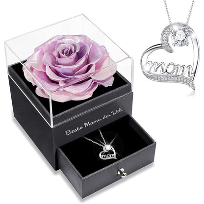 Ewige Rose mit Mom Halskette aus 925 Silber | Geschenk für Mama