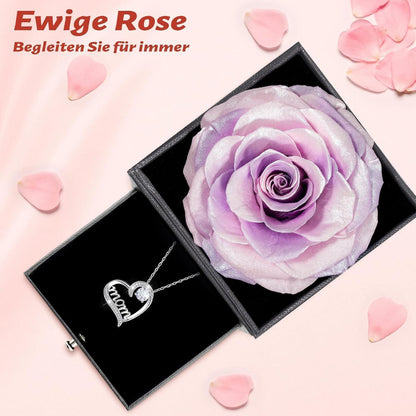 Ewige Rose mit Mom Halskette aus 925 Silber | Geschenk für Mama