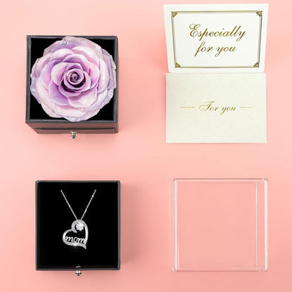Ewige Rose mit Mom Halskette aus 925 Silber | Geschenk für Mama