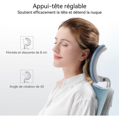 Ergonomischer Bürostuhl mit Kopfstütze und Lendenwirbelstütze, Hellblau