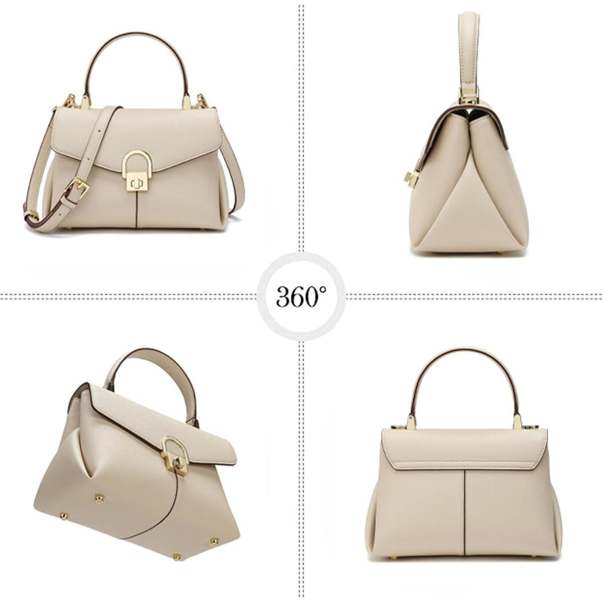 Leder Umhängetasche Damen Klein Beige | Abnehmbarer Gurt