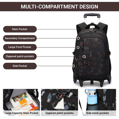 Schulrucksack Trolley Braun für Jungen mit Rollen & Abnehmbar