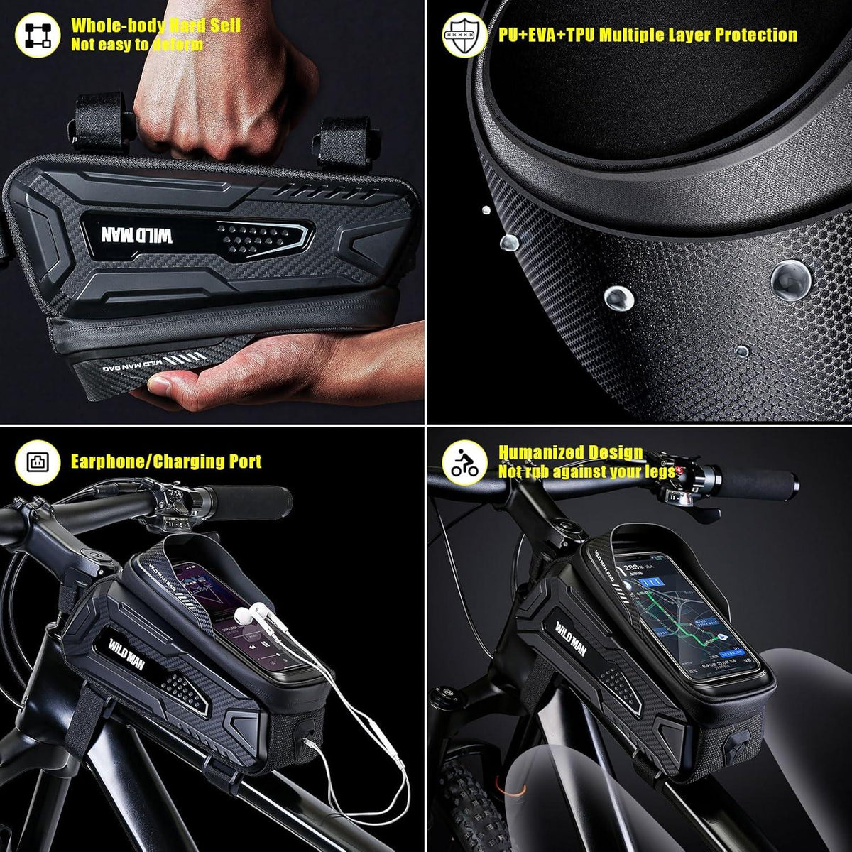 Fahrradtasche Rahmen Wasserdicht Mecha-Style Touchscreen Sonnenblende Schwarz