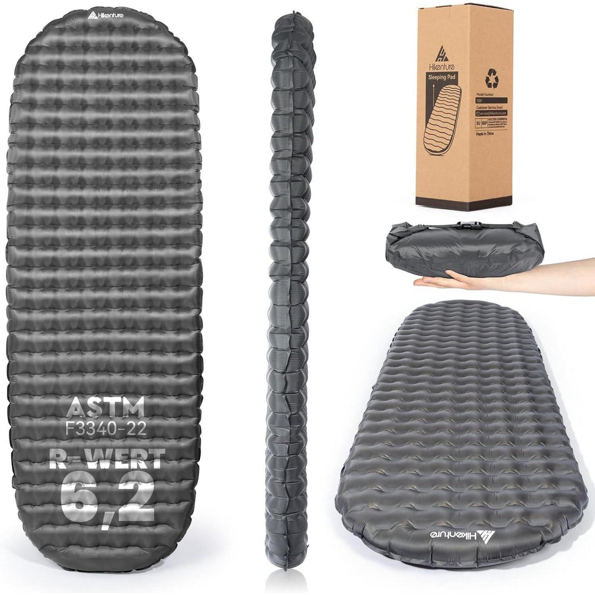 Aufblasbare Camping Isomatte 8cm Dicke R-Wert 6,2 Grau 198cm