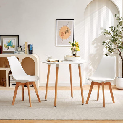 Essgruppen Set für 2 Personen – Runder Weißer Tisch + 2 Buche Stühle