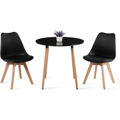 Essgruppen Set für 2 Personen – Runder Schwarz Tisch & 2 Stühle