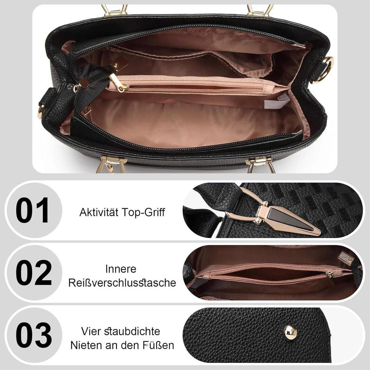 Damenhandtasche PU-Leder Vintage Miss Lulu Logo 27x14x19cm