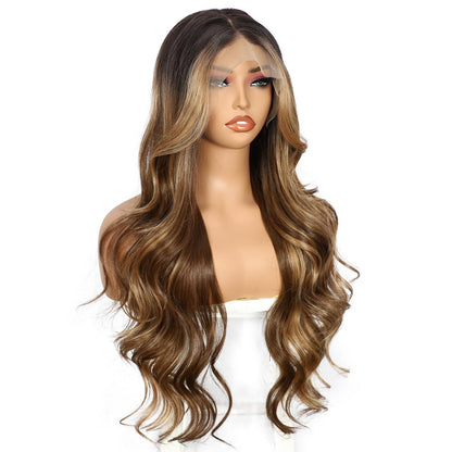 Braune Körperwelle Lace Front Perücke – Synthetisch, 26 Zoll