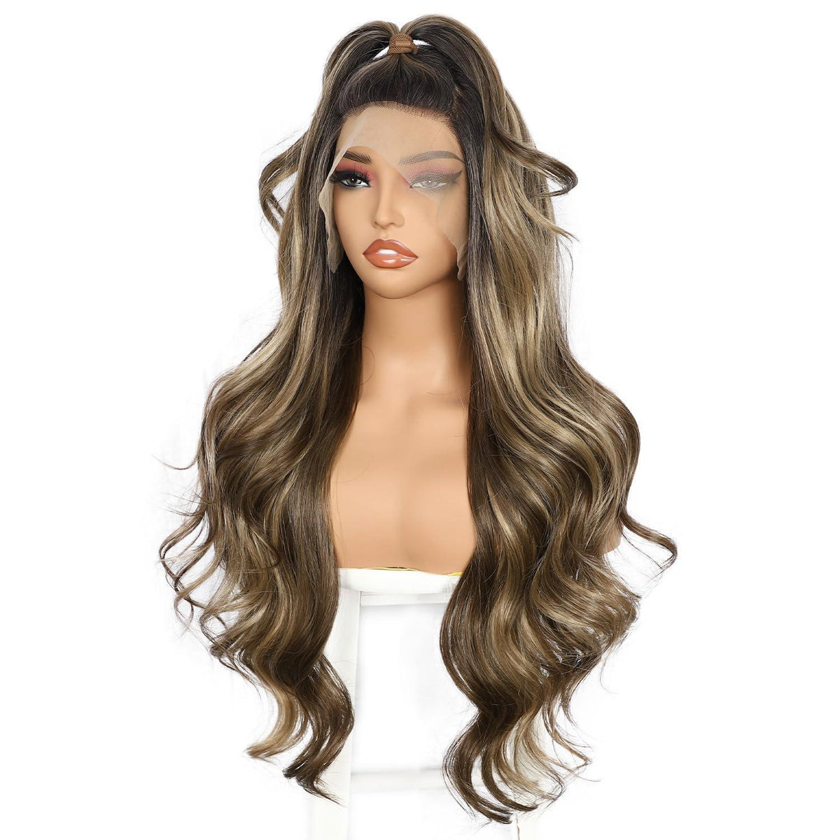 Braune Lace Front Perücke Körperwelle Ombre 26 Zoll Synthetisch