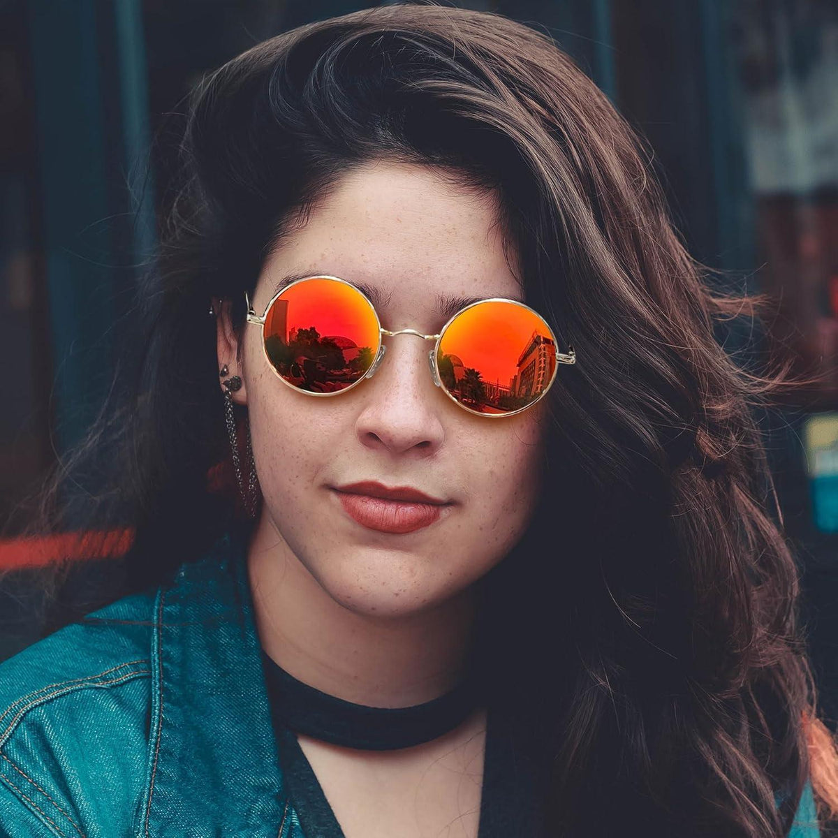 Retro Runde Sonnenbrille Herren Damen Polarisierte Vintage UV400 Orange Rot Verspiegelt