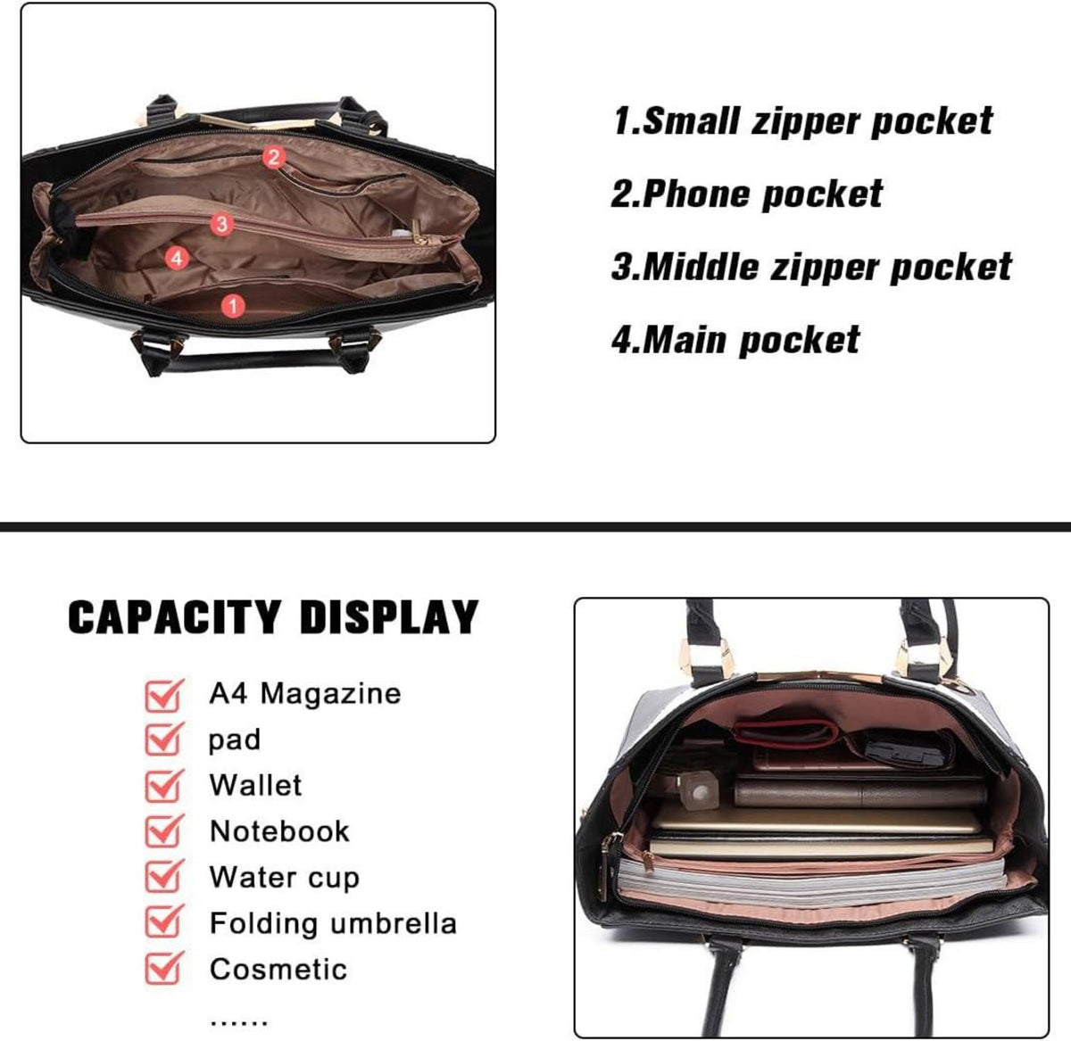 Damen Handtasche Schultertasche Shopper groß Viele Fächer Henkeltasche