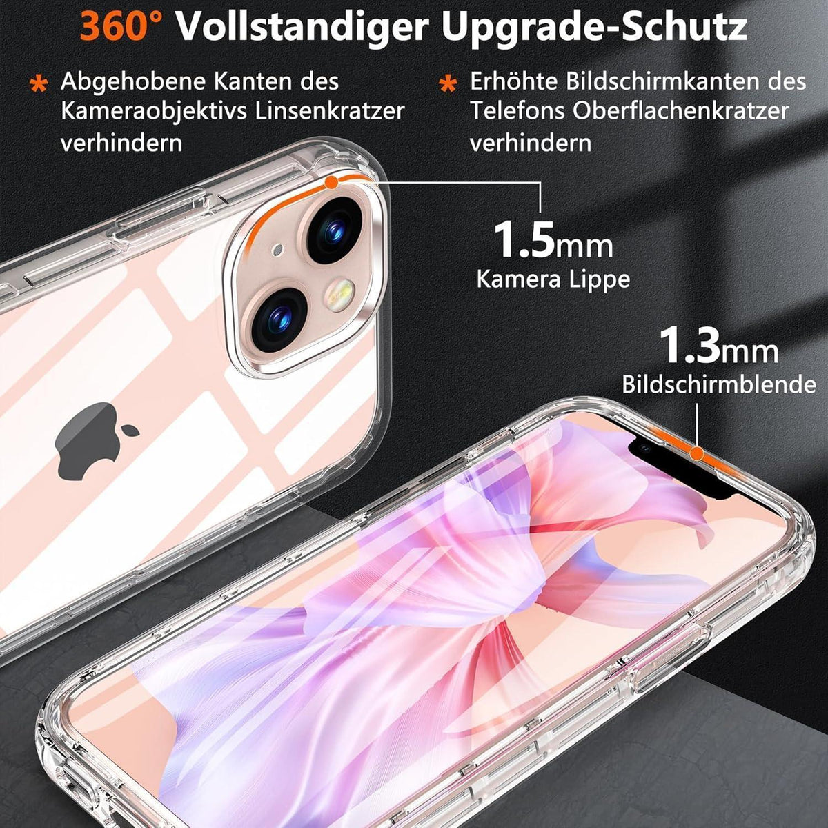 iPhone 13 Mini Hülle mit Panzerglas, 360° Rundumschutz, Stoßfest, Klar