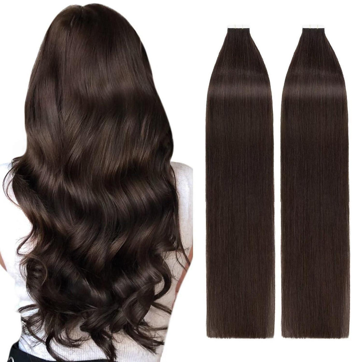Echthaar Tape Extensions Dunkelbraun 35cm Remy Haarverlängerung