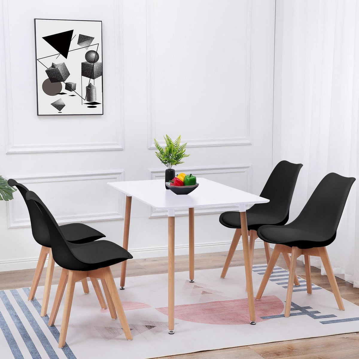Esszimmergruppe Weißer Tisch mit 4 Schwarz Stühlen