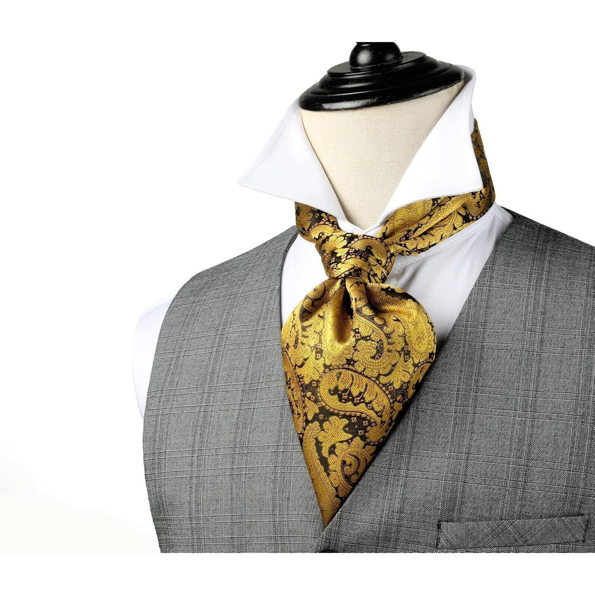 Herren Krawattenschal Paisley mit Einstecktuch Set Golden