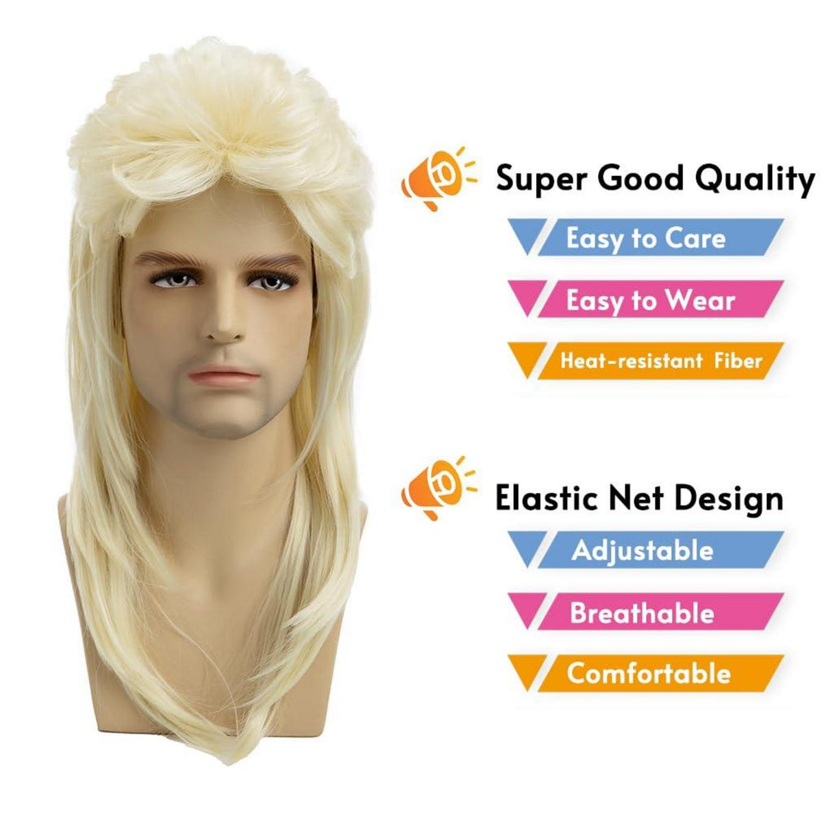 Goldene Meeräsche Perücke für Männer 70er 80er Jahre Style Halloween Cosplay