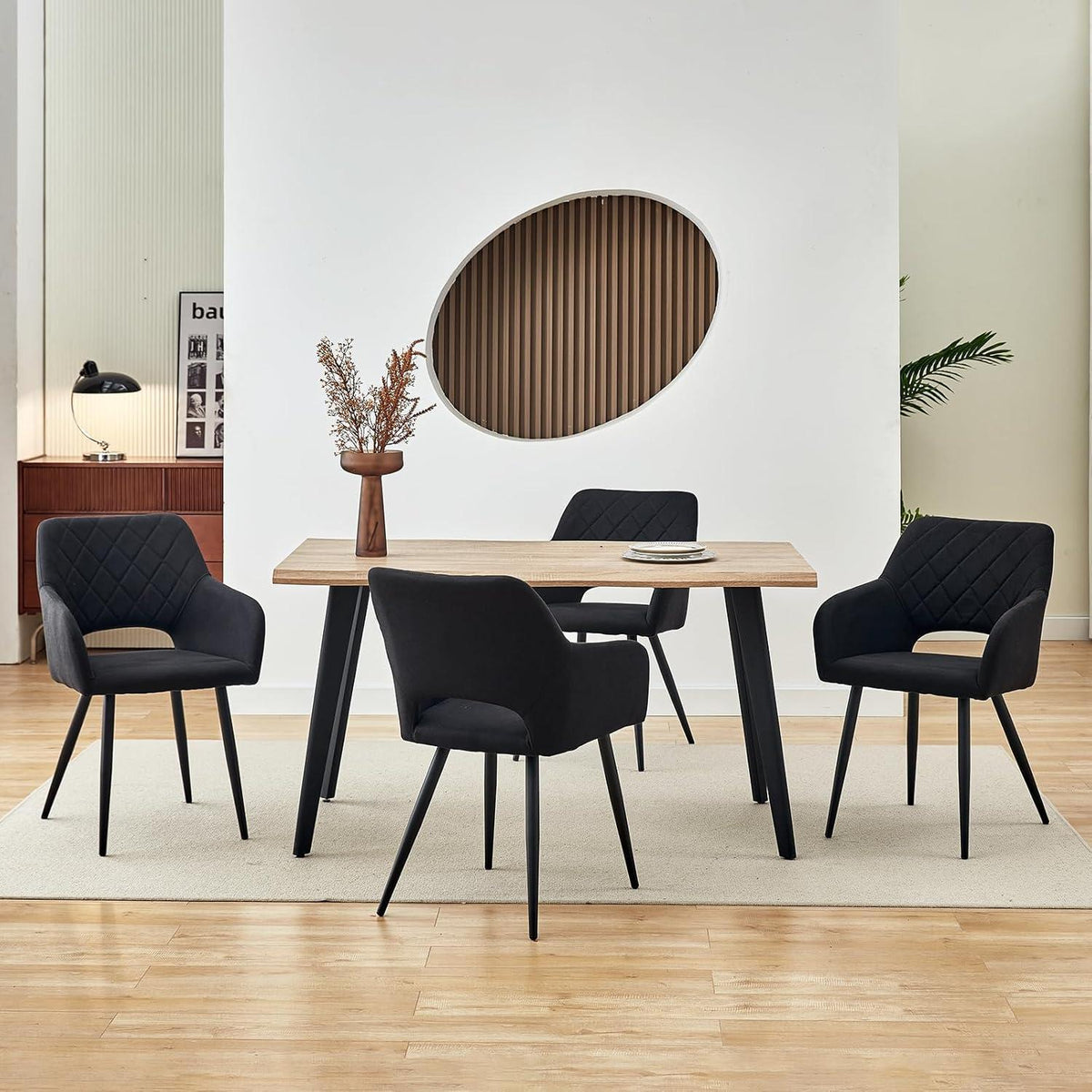 Esszimmerstühle 4er Set Leinen, gepolstert, Schwarz