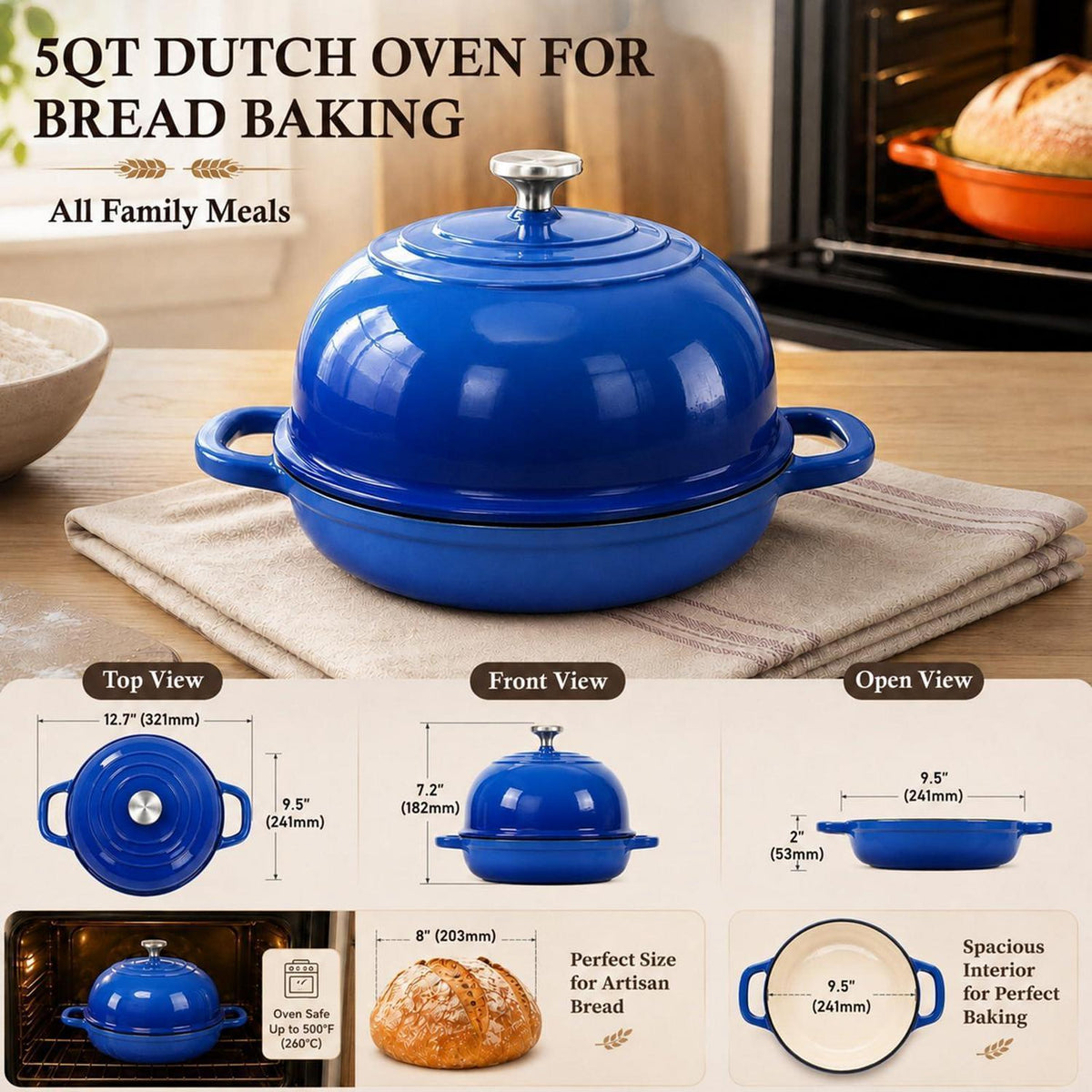 Gusseisen Dutch Oven - Brotbacktopf mit Deckel 6qt