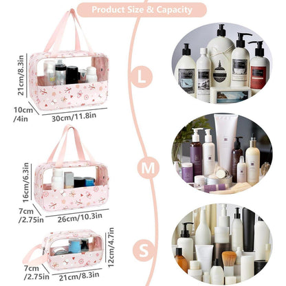 Transparente Kosmetiktaschen Set 3 Stück, Wasserdicht PVC Kulturbeutel Rosa