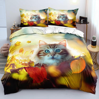 3D Katzen Bettwäsche Set 135x200cm - Weiche Mikrofaser