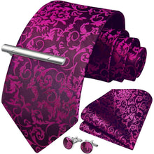 Herren Krawatten-Set mit Einstecktuch & Manschettenknöpfen, Heiß Rosa