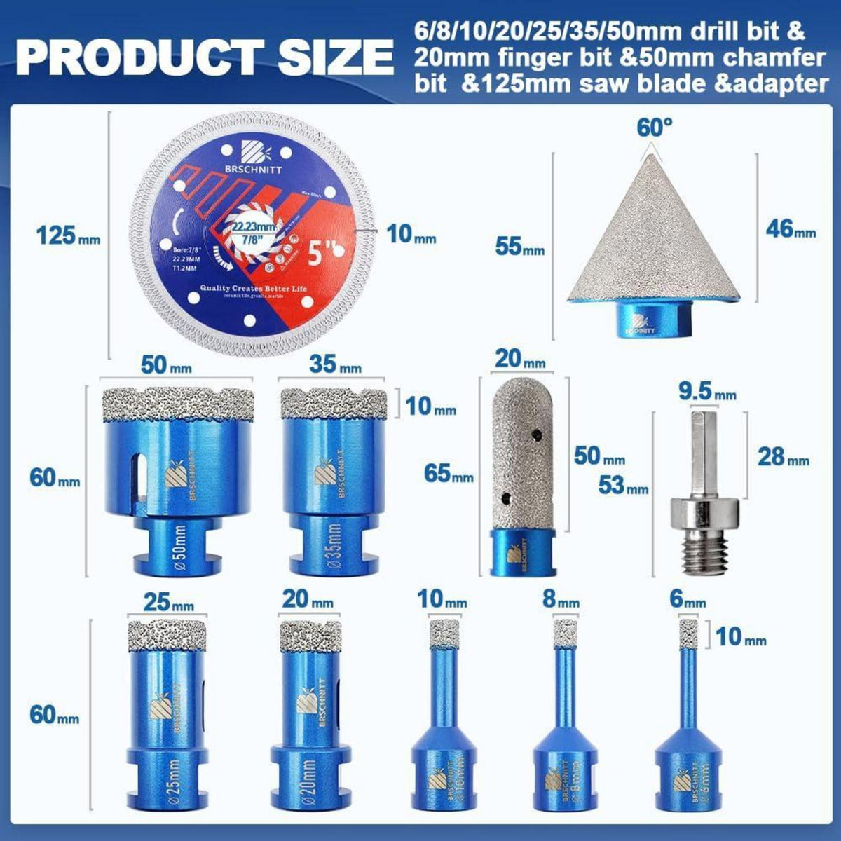 Diamantbohrer Set für Fliesen & Stein mit Fingerfräser