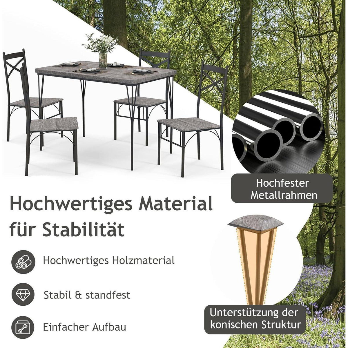 Esstisch Set 5-teilig mit Stühlen – Moderne Essgruppe für 4 Personen