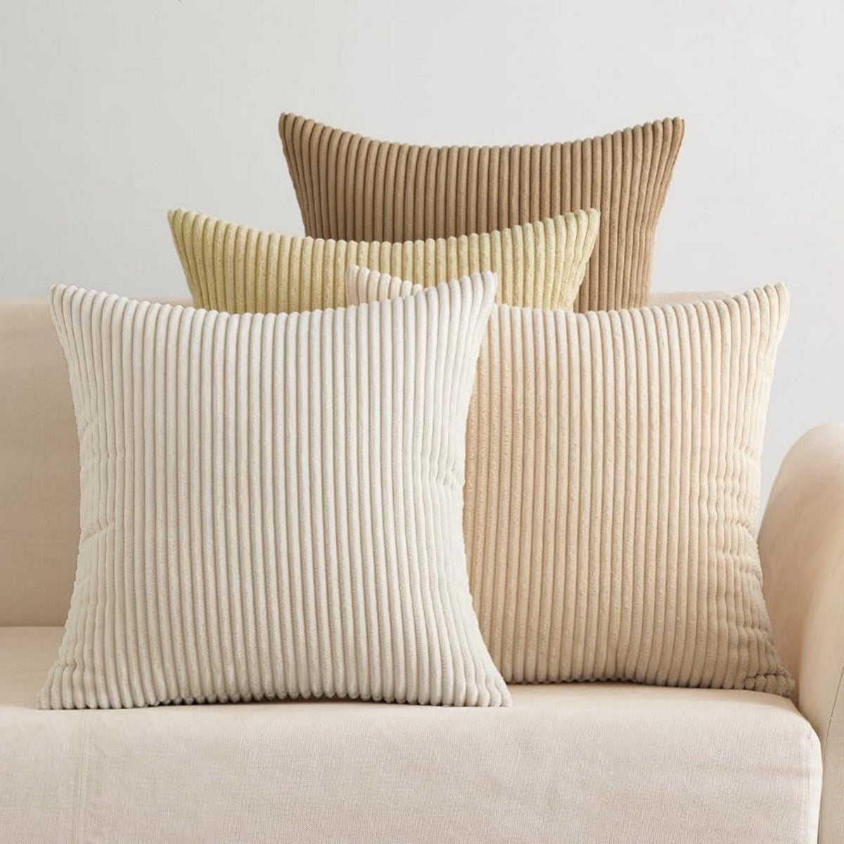 4er Set Kordsamt Kissenbezug Zierkissenbezüge 40x40 cm Beige