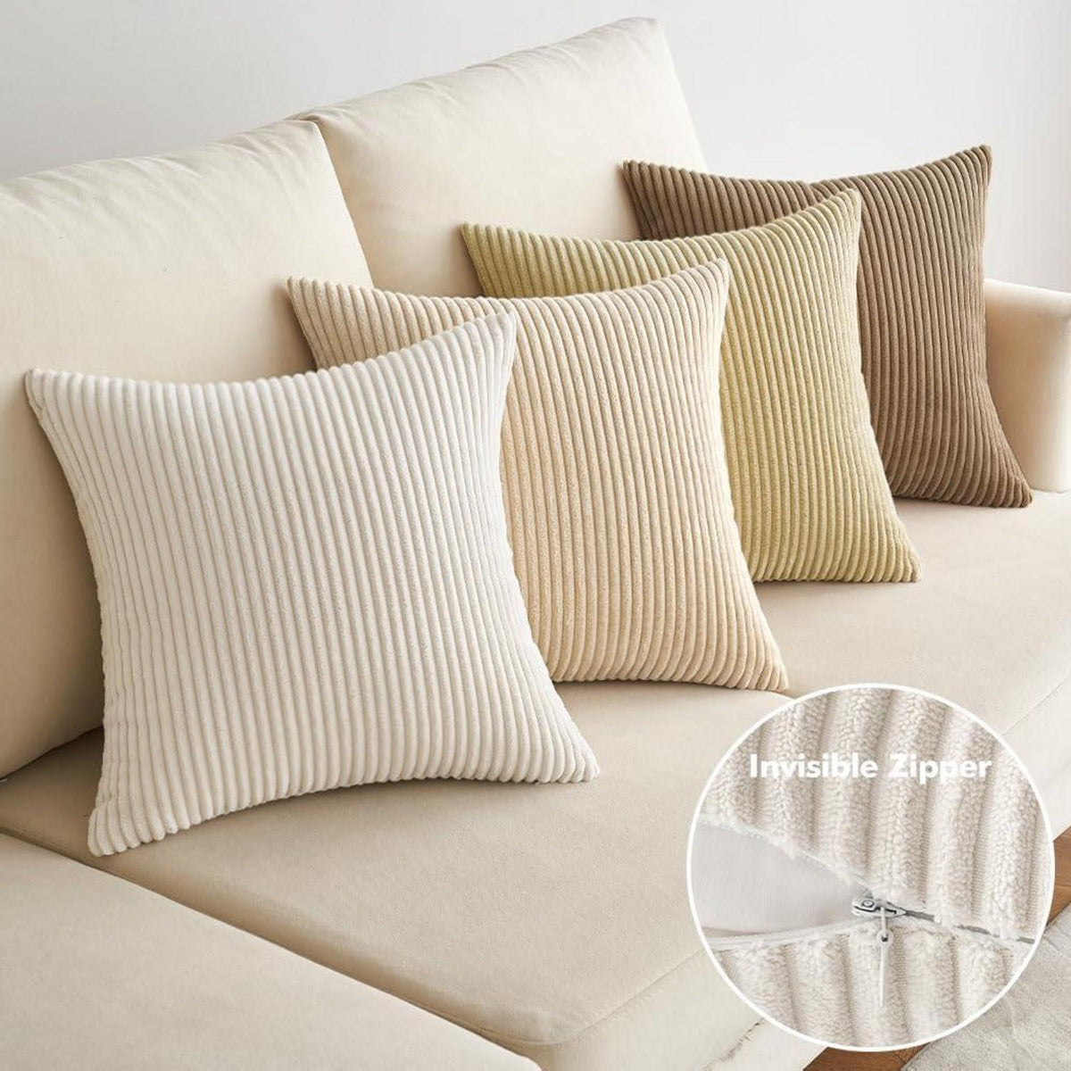 EMEMA Kissenbezug Kordsamt Zierkissenbezug 4er Set 50x50cm Beige Serie